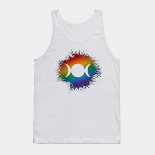 Paint Splatter LGBTQ Pride Rainbow Triple Goddess Moon Symbol Tank Top